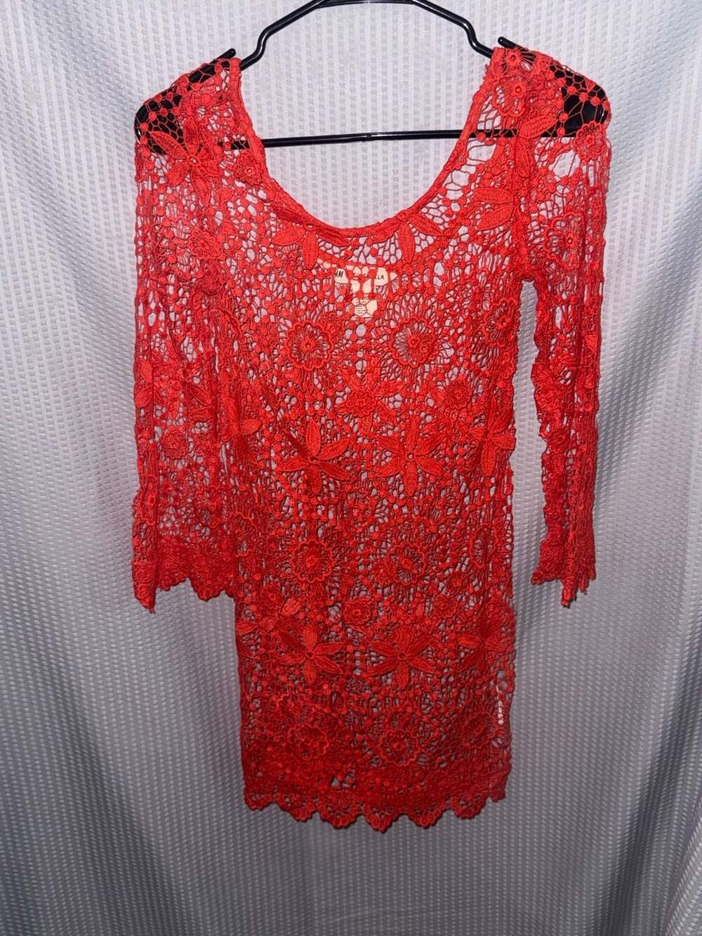 H&M x Coachella Red Floral Crochet Lace Long Sleeve Mini Dress Cover-Up XS